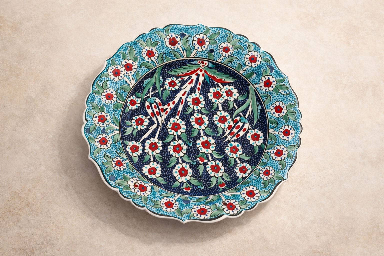 Anatolian Floral Blue Ceramic Plate – Large