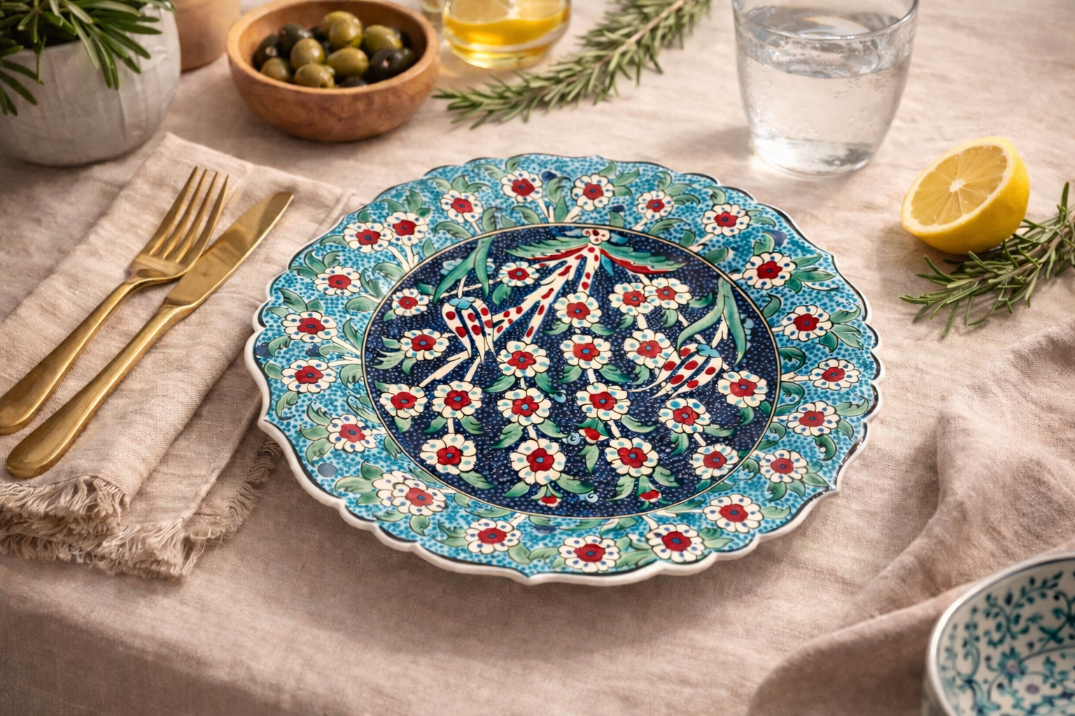 Anatolian Floral Blue Ceramic Plate – Large