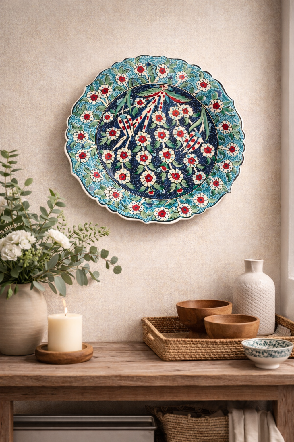 Anatolian Floral Blue Ceramic Plate – Large