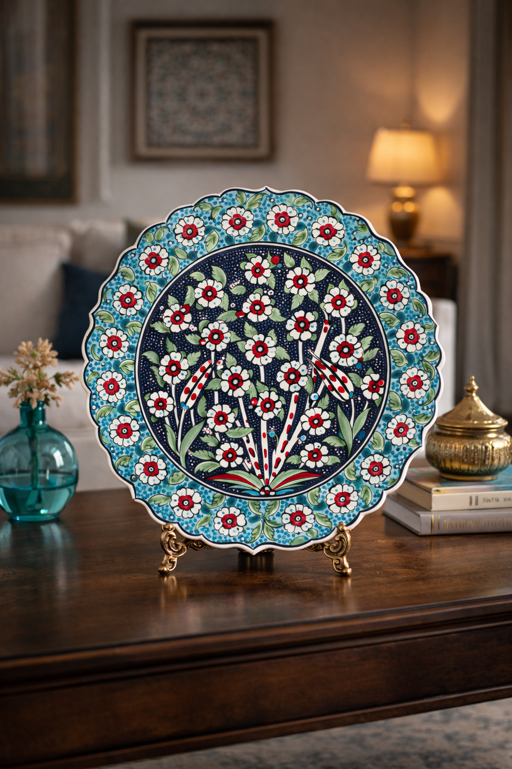 Anatolian Floral Blue Ceramic Plate – Large
